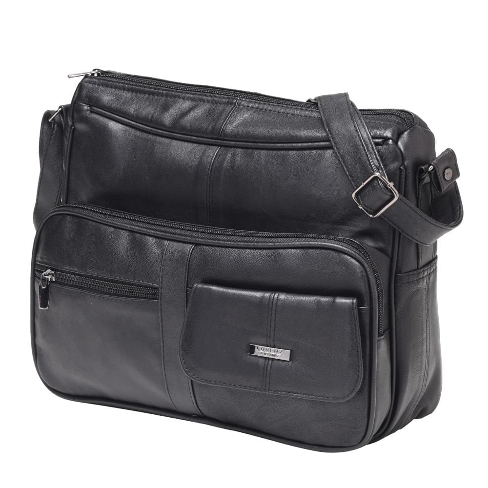 black leather organiser shoulder bag